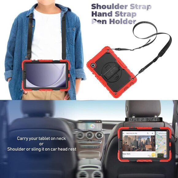 Samsung Galaxy Tab A9 Case Rotating Stand Shoulder Strap & Screen Protector 8.7" - Picture 4 of 6